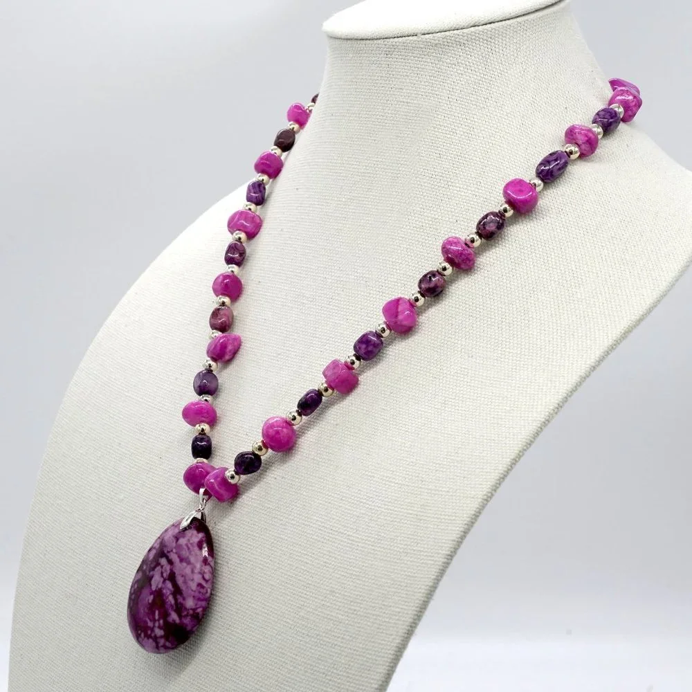 Necklace with Purple Lace Agate Stone. - Picture 2 of 5